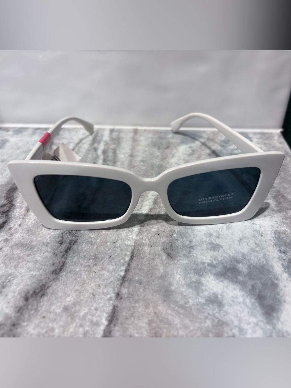 White Cat-Eye Sunglasses with Dark Lenses